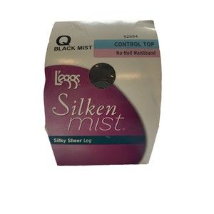 Leggs Silken Mist Black Control Top Tights Size Q/Large NWT